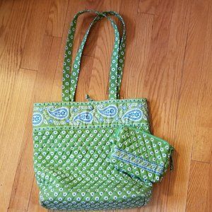 Vera Bradley Apple Green Tote Bag and Cosmetic Bag - like new!